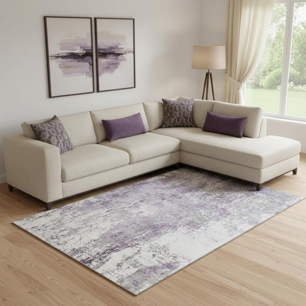 HomeRoots 10' X 14' Plum & Ivory Abstract Area Rug - Durable, Washable, UV-Protected, Perfect for High-Traffic Spaces 700691
