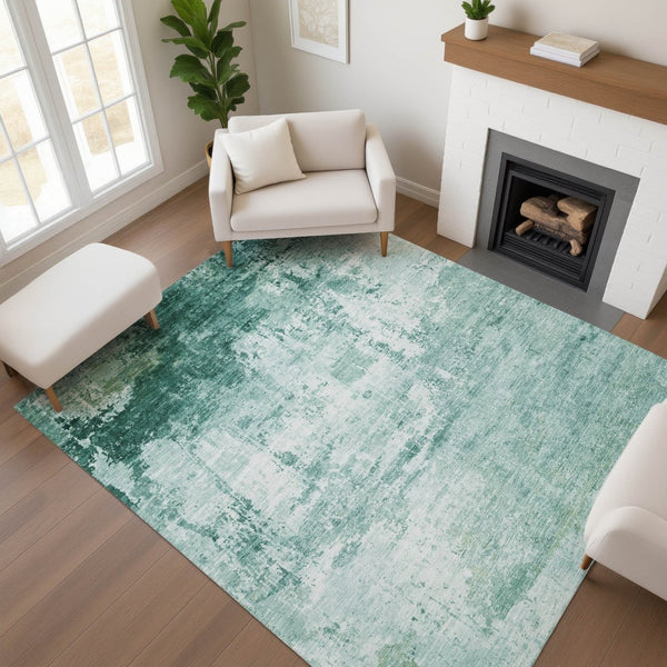 HomeRoots 5' X 8' Aqua and Ivory Abstract Area Rug - Stylish, Washable, UV Protected for High-Traffic Spaces 700693