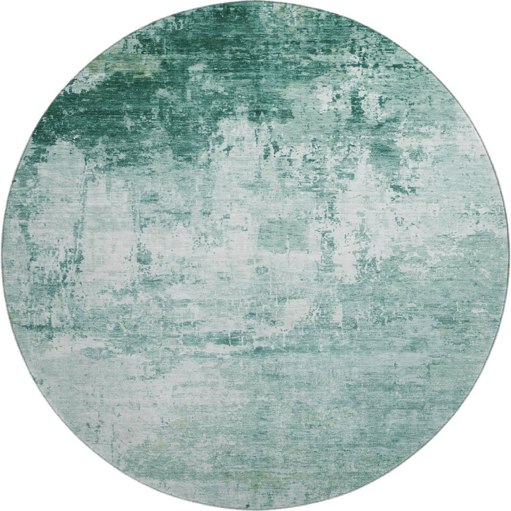 HomeRoots 8' Aqua and Ivory Abstract Round Rug - Washable, UV Protected, Non-Slip - Perfect for High-Traffic Areas! 700694