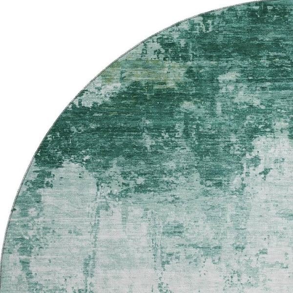 HomeRoots 8' Aqua and Ivory Abstract Round Rug - Washable, UV Protected, Non-Slip - Perfect for High-Traffic Areas! 700694