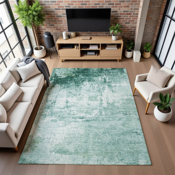 HomeRoots 10' X 14' Aqua and Ivory Abstract Area Rug - Soft, Durable, UV-Protected for Modern Living Spaces! 700697
