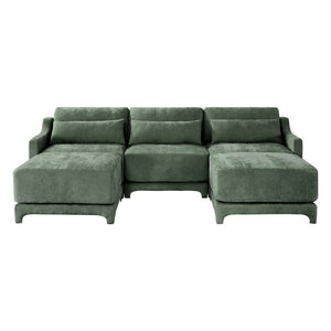 English Elm Three-Seater Sofa Set With 2 Ottomans & Lumbar Pillow, Elegant Chenille, Durable & Stylish Green Design W714S01218-GIGA