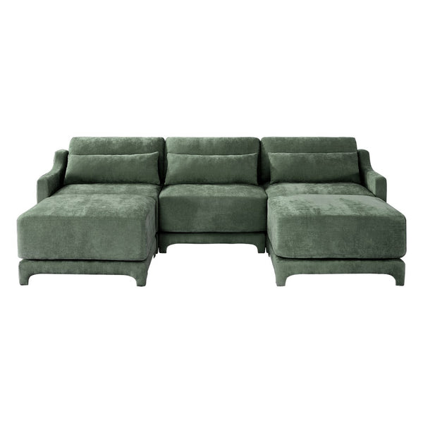 English Elm Three-Seater Sofa Set With 2 Ottomans & Lumbar Pillow, Elegant Chenille, Durable & Stylish Green Design W714S01218-GIGA