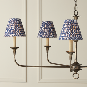 Block Print Navy Multi Pleated Chandelier Shade - Chic Cotton Decor for Bohemian Spaces and Style