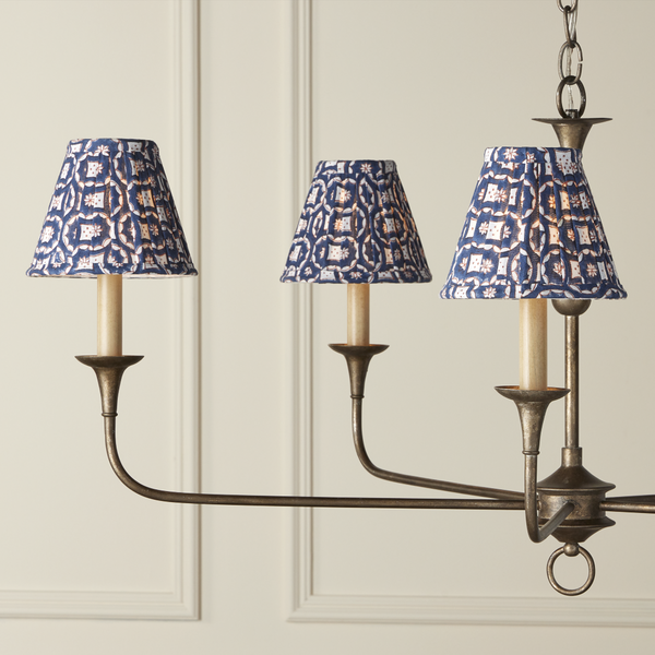 Block Print Navy Multi Pleated Chandelier Shade - Chic Cotton Decor for Bohemian Spaces and Style
