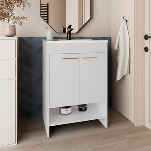 English Elm Bathroom Vanity Slim Sink Cabinet with Single Door, Engineered Wood, Space-Saving Modern Design White 37.4 L x 23.23 W x 12.6 H B097P350319