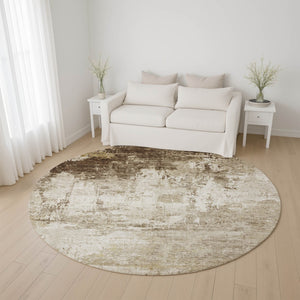 HomeRoots 8' Brown and Beige Abstract Washable Round Rug with UV Protection – Perfect for High-Traffic Areas! 700700