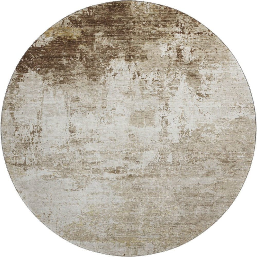 HomeRoots 8' Brown and Beige Abstract Washable Round Rug with UV Protection – Perfect for High-Traffic Areas! 700700