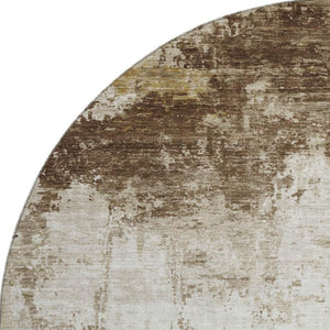 HomeRoots 8' Brown and Beige Abstract Washable Round Rug with UV Protection – Perfect for High-Traffic Areas! 700700