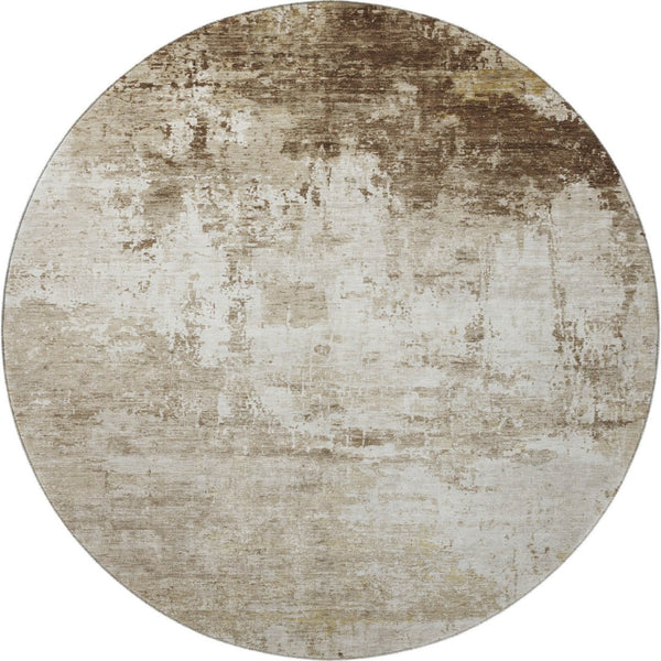 HomeRoots 8' Brown and Beige Abstract Washable Round Rug with UV Protection – Perfect for High-Traffic Areas! 700700