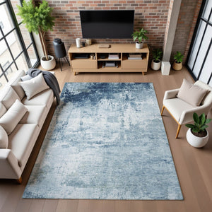 HomeRoots 5' X 8' Blue And Ivory Abstract Washable Area Rug - Durable, UV-Protected, Non-Slip for High Traffic Spaces 700705
