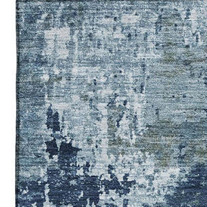 HomeRoots 5' X 8' Blue And Ivory Abstract Washable Area Rug - Durable, UV-Protected, Non-Slip for High Traffic Spaces 700705