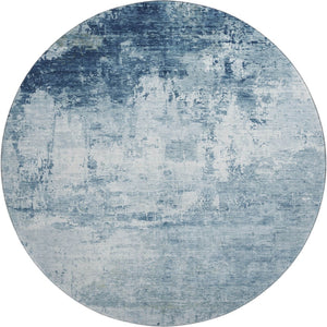 HomeRoots 8' Blue And Ivory Abstract Washable Round Rug - Durable, UV Protected, Perfect for High-Traffic Spaces 700706