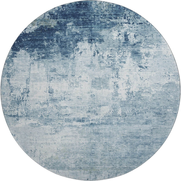 HomeRoots 8' Blue And Ivory Abstract Washable Round Rug - Durable, UV Protected, Perfect for High-Traffic Spaces 700706