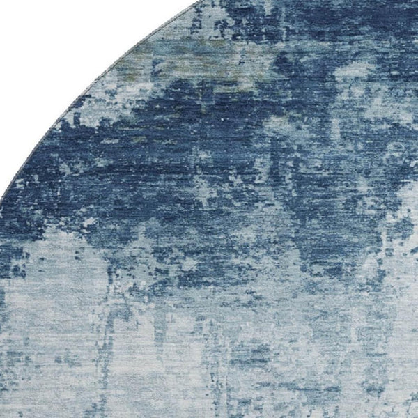 HomeRoots 8' Blue And Ivory Abstract Washable Round Rug - Durable, UV Protected, Perfect for High-Traffic Spaces 700706