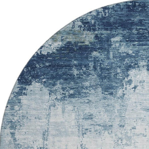 HomeRoots 8' Blue And Ivory Abstract Washable Round Rug - Durable, UV Protected, Perfect for High-Traffic Spaces 700706