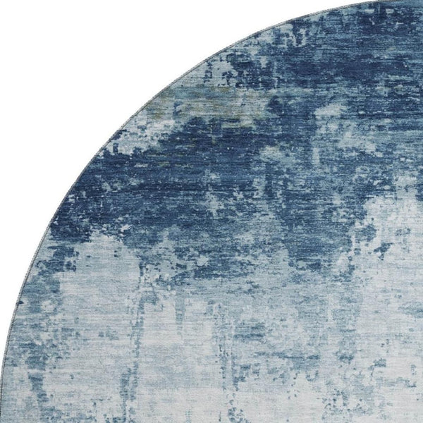 HomeRoots 8' Blue And Ivory Abstract Washable Round Rug - Durable, UV Protected, Perfect for High-Traffic Spaces 700706