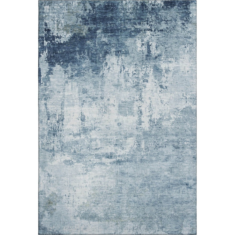 HomeRoots 9' X 12' Blue and Ivory Abstract Area Rug - Durable, Washable, UV-Protected for High-Traffic Spaces 700708
