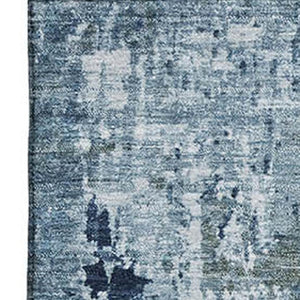 HomeRoots 10' X 14' Blue and Ivory Abstract Area Rug – Durable, Washable, UV-Protected for Modern Living Spaces 700709
