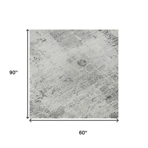 HomeRoots 5' X 8' Gray and Silver Abstract Area Rug - Washable, UV-Protected, Non-Slip, Stain-Resistant Design 700711