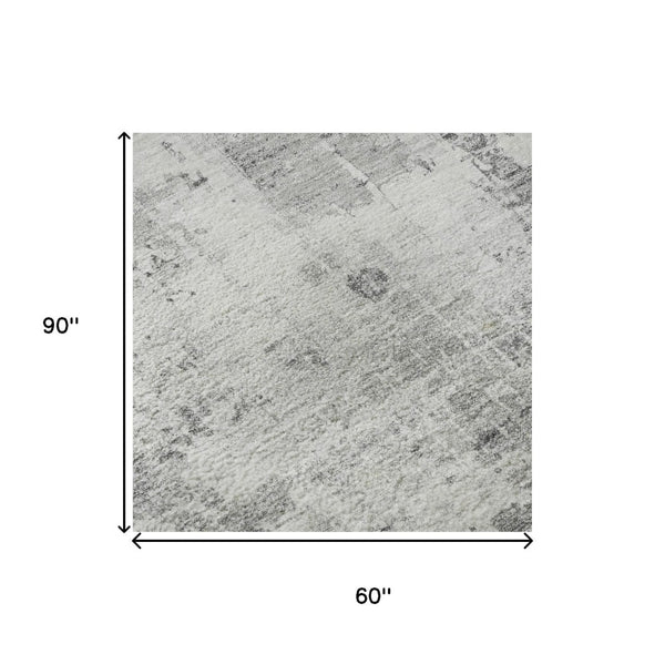 HomeRoots 5' X 8' Gray and Silver Abstract Area Rug - Washable, UV-Protected, Non-Slip, Stain-Resistant Design 700711