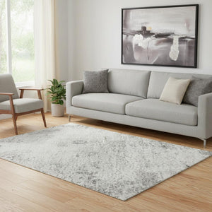 HomeRoots 5' X 8' Gray and Silver Abstract Area Rug - Washable, UV-Protected, Non-Slip, Stain-Resistant Design 700711
