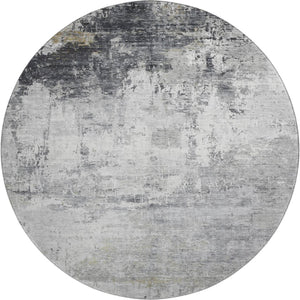 HomeRoots 8' Gray and Silver Abstract Round Rug – Washable, UV-Protected, Durable for High-Traffic Spaces 700712