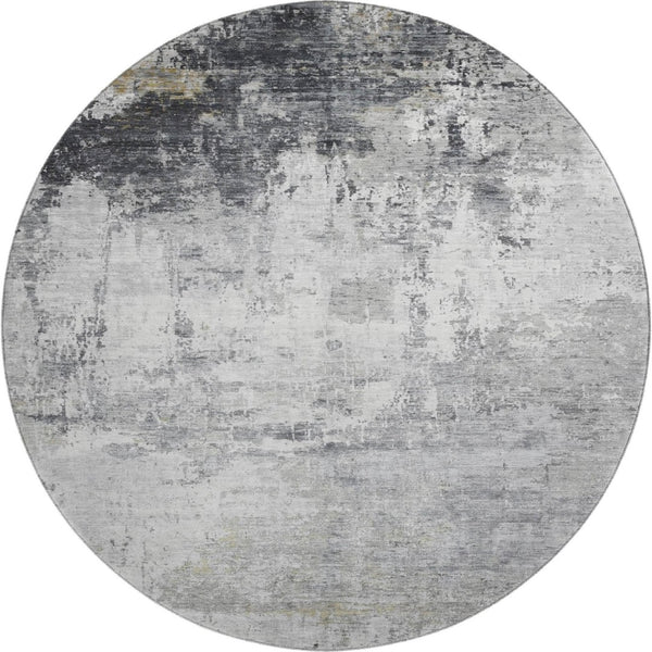 HomeRoots 8' Gray and Silver Abstract Round Rug – Washable, UV-Protected, Durable for High-Traffic Spaces 700712