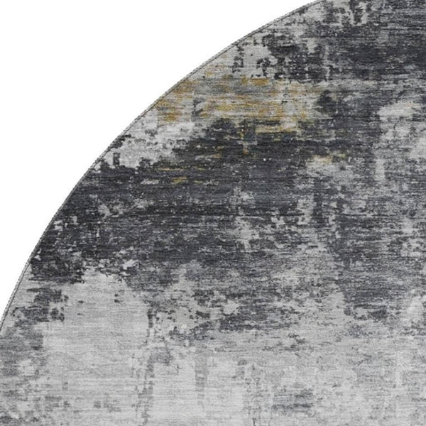 HomeRoots 8' Gray and Silver Abstract Round Rug – Washable, UV-Protected, Durable for High-Traffic Spaces 700712