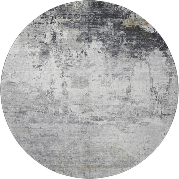 HomeRoots 8' Gray and Silver Abstract Round Rug – Washable, UV-Protected, Durable for High-Traffic Spaces 700712