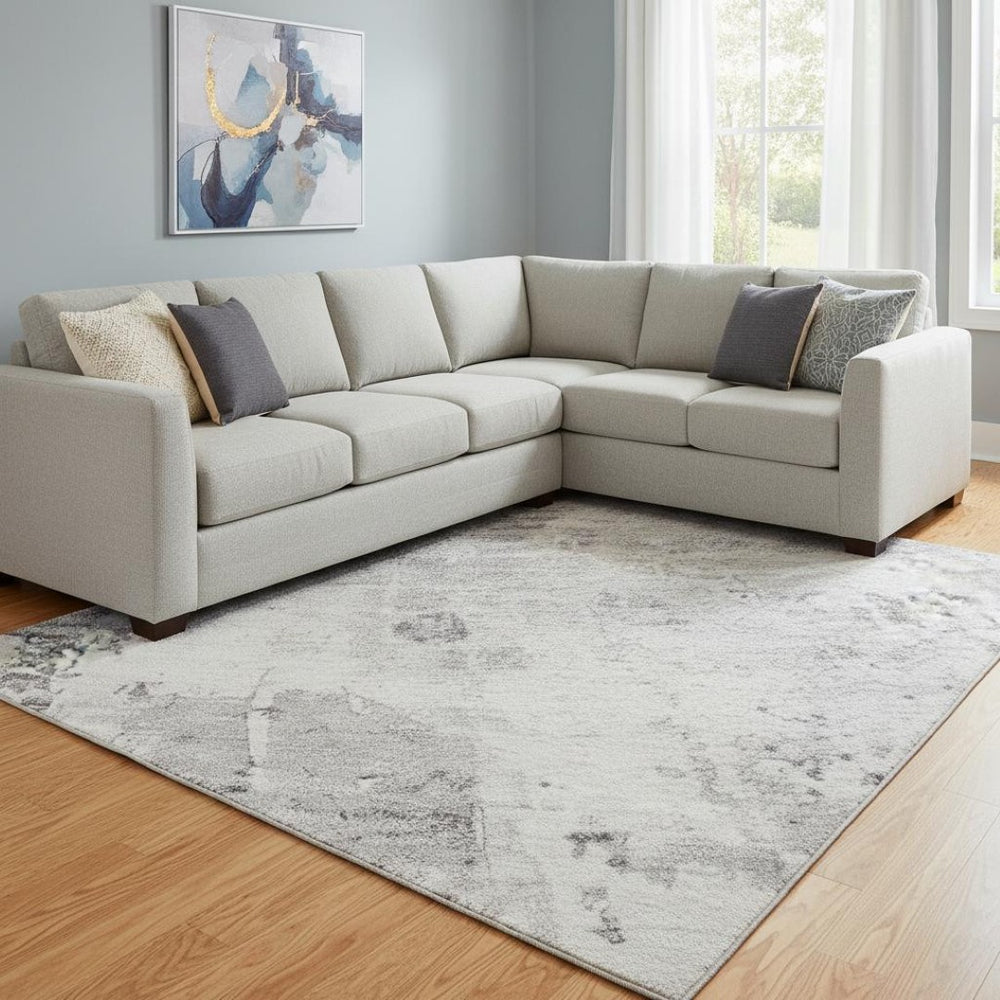 HomeRoots 8' X 10' Stylish Gray & Silver Abstract Area Rug - Washable, UV Protected, Perfect for High-Traffic Areas! 700713