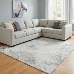 HomeRoots 8' X 10' Stylish Gray & Silver Abstract Area Rug - Washable, UV Protected, Perfect for High-Traffic Areas! 700713