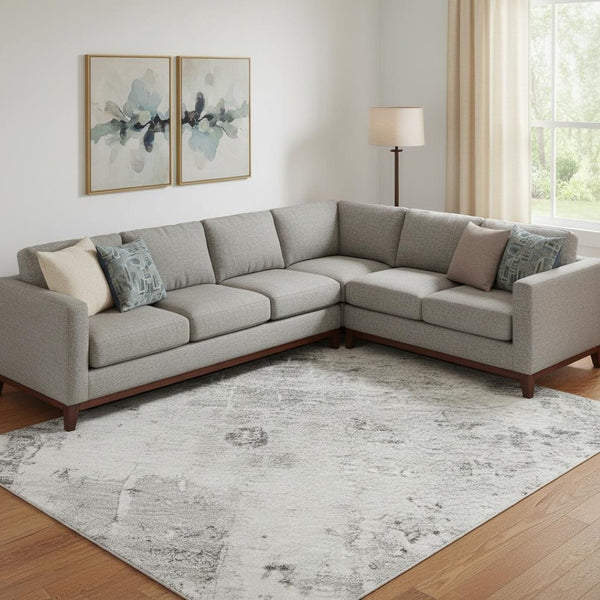 HomeRoots 9' X 12' Contemporary Gray and Silver Abstract Washable Area Rug with UV Protection for Homes 700714