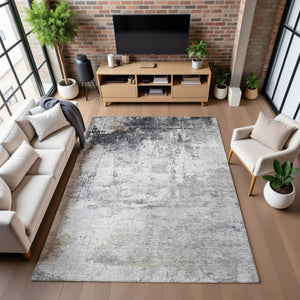 HomeRoots 9' X 12' Contemporary Gray and Silver Abstract Washable Area Rug with UV Protection for Homes 700714