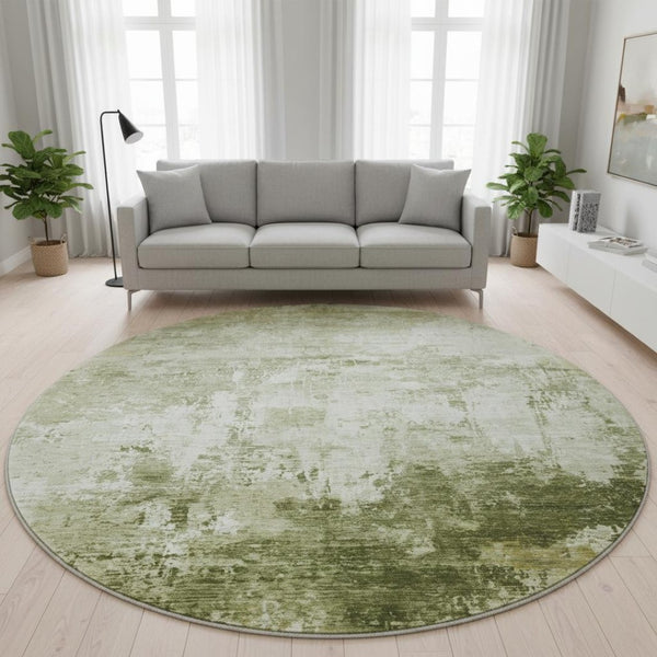 HomeRoots 8' Sage and Ivory Abstract Round Rug – Washable, UV Protected, Stylish, and Family-Friendly Design 700718