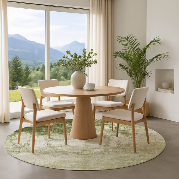 HomeRoots 8' Sage and Ivory Abstract Round Rug – Washable, UV Protected, Stylish, and Family-Friendly Design 700718