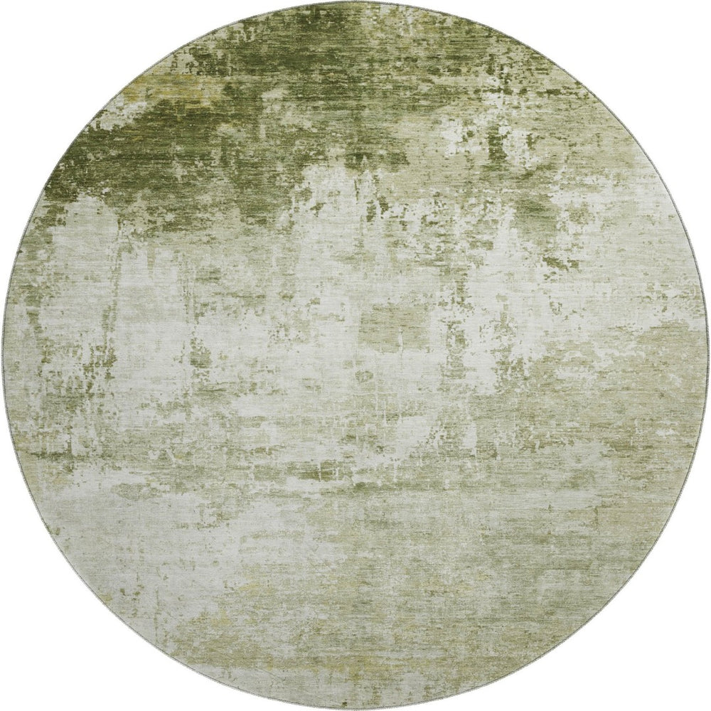 HomeRoots 8' Sage and Ivory Abstract Round Rug – Washable, UV Protected, Stylish, and Family-Friendly Design 700718
