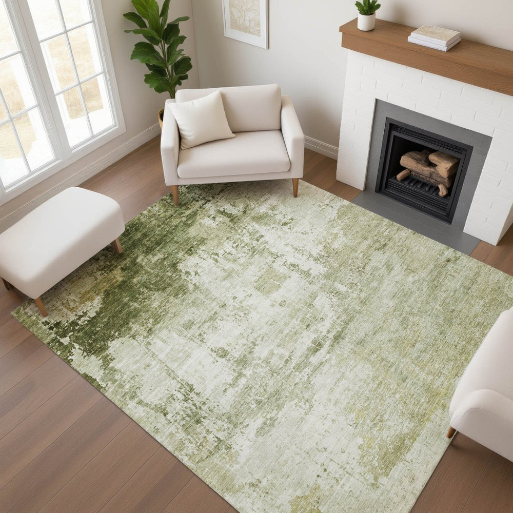 HomeRoots 8' X 10' Sage And Ivory Abstract Area Rug - Washable, UV-Protected, Stylish & Durable for Homes 700719