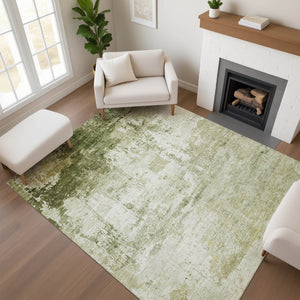 HomeRoots 9' X 12' Sage and Ivory Abstract Washable Area Rug – UV Protected, Stain-Resistant, Stylish Comfort 700720