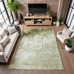HomeRoots 9' X 12' Sage and Ivory Abstract Washable Area Rug – UV Protected, Stain-Resistant, Stylish Comfort 700720
