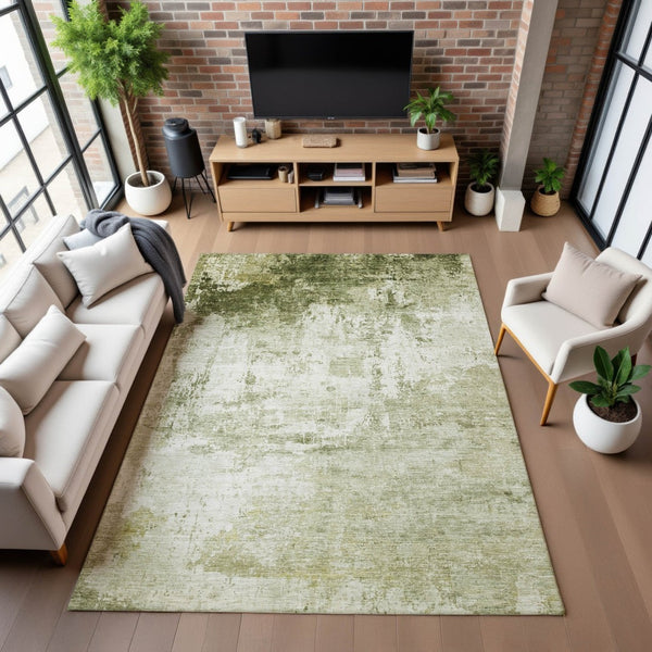 HomeRoots 9' X 12' Sage and Ivory Abstract Washable Area Rug – UV Protected, Stain-Resistant, Stylish Comfort 700720