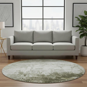 HomeRoots 8' Taupe and Ivory Abstract Washable Round Rug - Stylish, Durable, UV-Protected for Busy Homes 700724