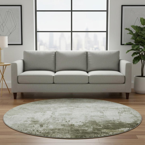 HomeRoots 8' Taupe and Ivory Abstract Washable Round Rug - Stylish, Durable, UV-Protected for Busy Homes 700724