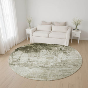 HomeRoots 8' Taupe and Ivory Abstract Washable Round Rug - Stylish, Durable, UV-Protected for Busy Homes 700724