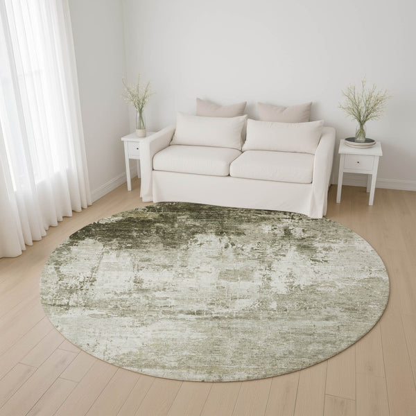 HomeRoots 8' Taupe and Ivory Abstract Washable Round Rug - Stylish, Durable, UV-Protected for Busy Homes 700724