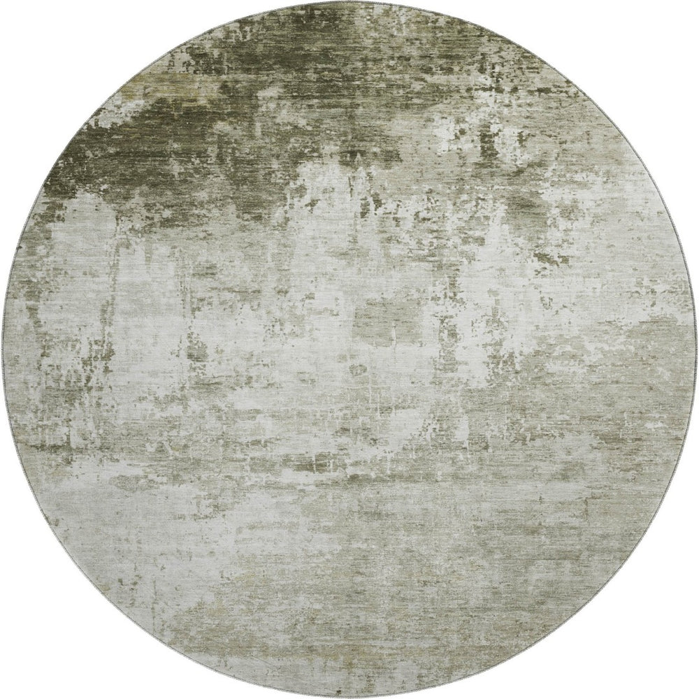HomeRoots 8' Taupe and Ivory Abstract Washable Round Rug - Stylish, Durable, UV-Protected for Busy Homes 700724
