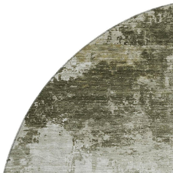 HomeRoots 8' Taupe and Ivory Abstract Washable Round Rug - Stylish, Durable, UV-Protected for Busy Homes 700724