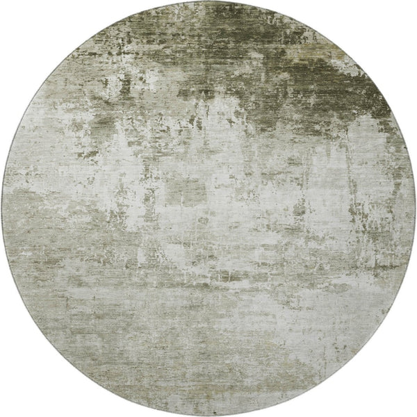 HomeRoots 8' Taupe and Ivory Abstract Washable Round Rug - Stylish, Durable, UV-Protected for Busy Homes 700724