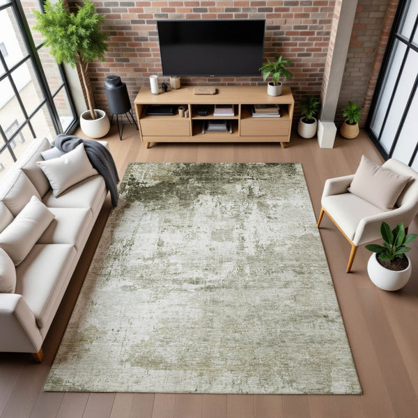HomeRoots 8' X 10' Elegant Taupe & Ivory Abstract Washable Area Rug with UV Protection for High-Traffic Rooms 700725