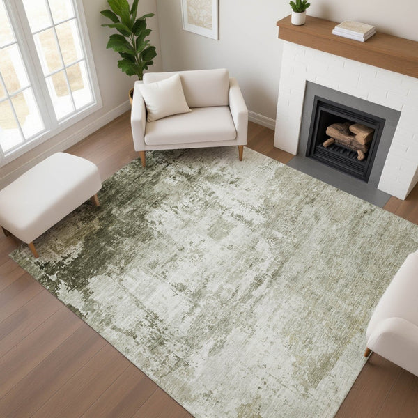 HomeRoots 9' X 12' Taupe and Ivory Abstract Area Rug - Washable, UV Protected, Stain Resistant for Busy Homes 700726